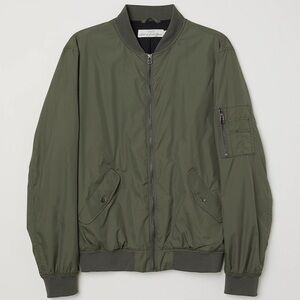 H&M LOGG Bomber Jacket Unisex Dark Green Full Zip Lined M